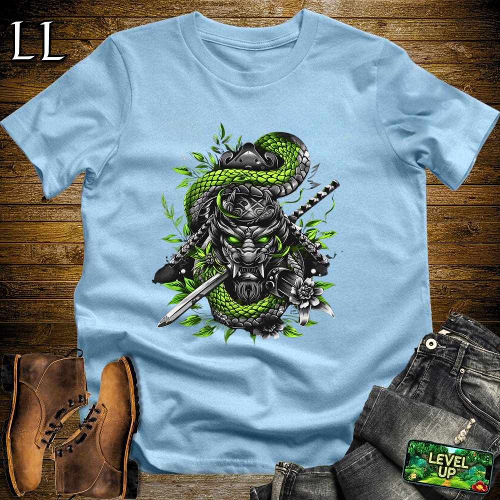 Snake Samurai Light Blue | Reptile Warrior Graphic Tee