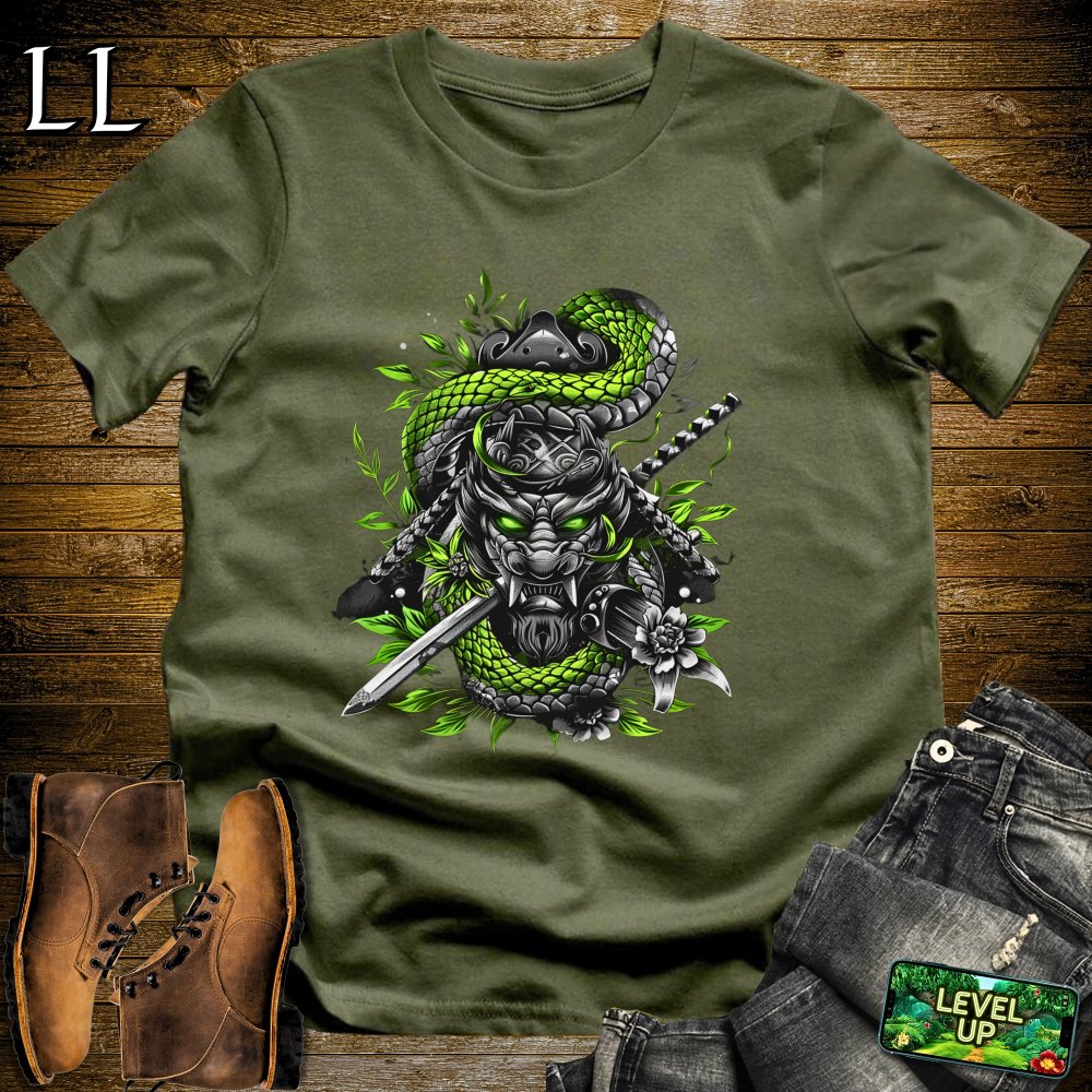 Snake Samurai Military Green | Reptile Warrior Graphic Tee