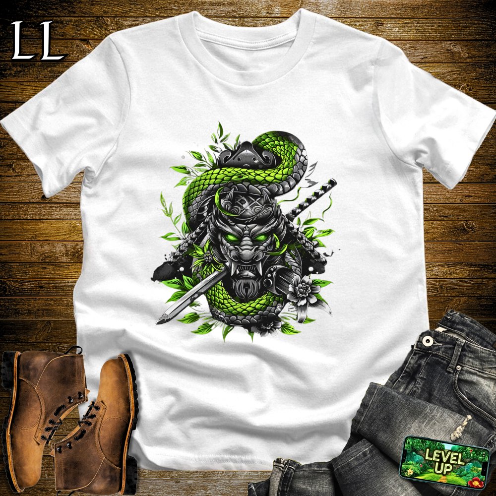 Snake Samurai White | Reptile Warrior Graphic Tee