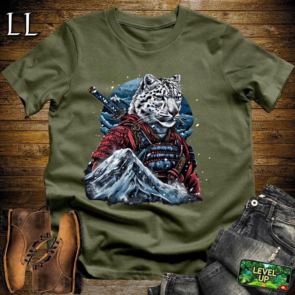 Snow Leopard Samurai Military Green | Mountain Warrior Tee