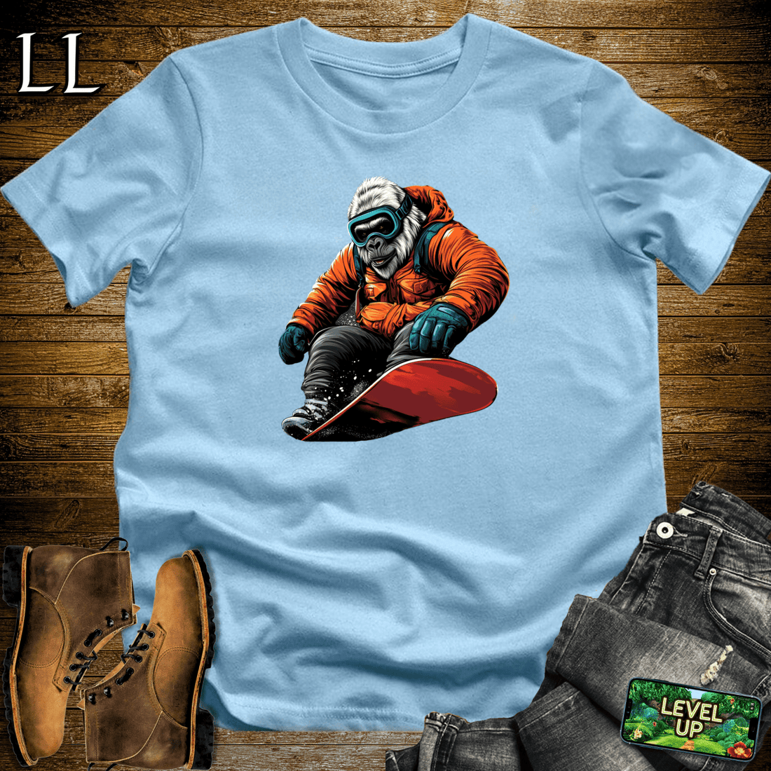 Snowboard Gorilla Softstyle Tee Light Blue | Winter Beast Tee