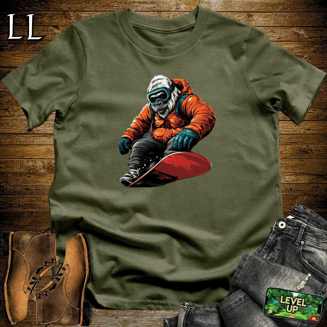 Snowboard Gorilla Softstyle Tee Military Green | Winter Beast Tee