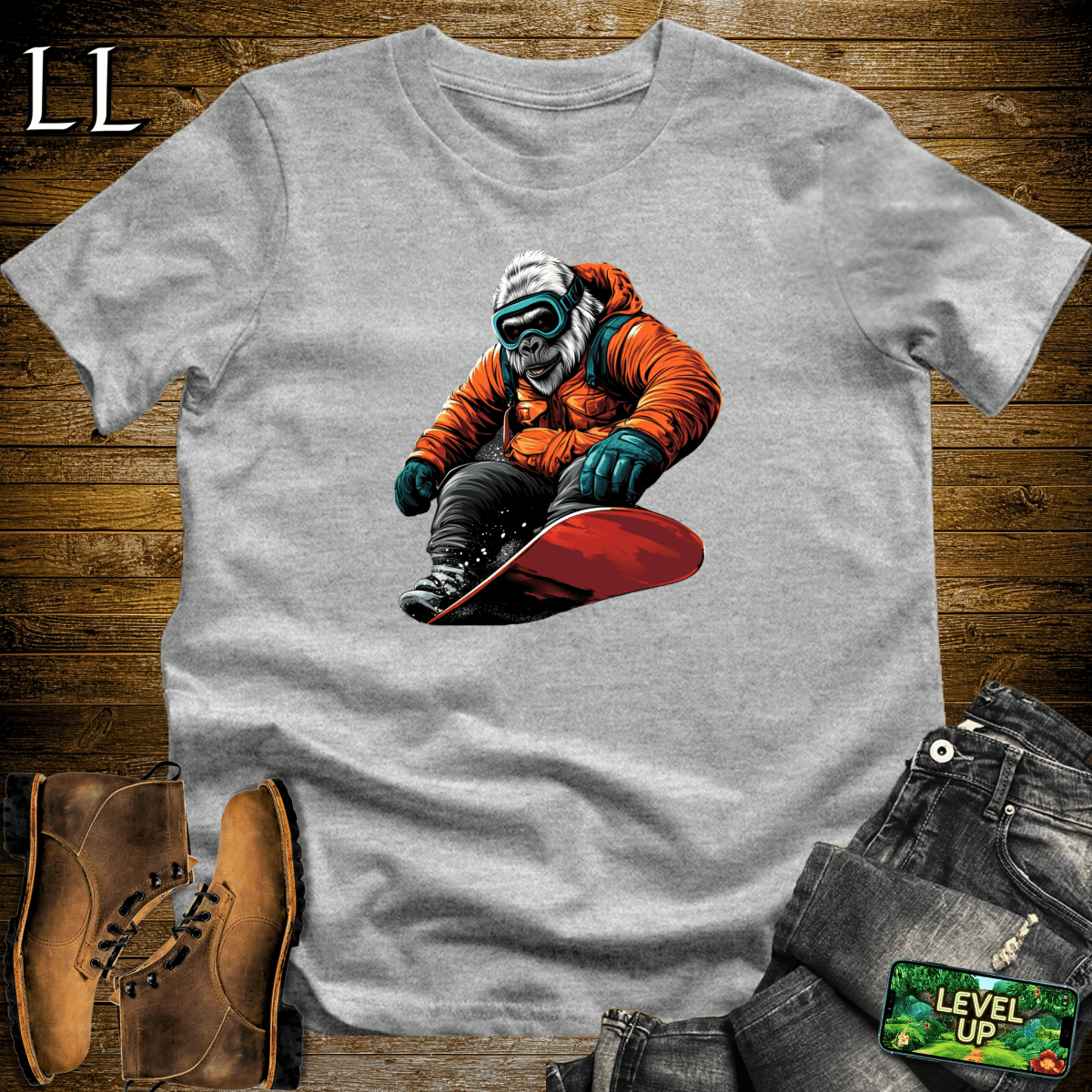 Snowboard Gorilla Softstyle Tee - Sport Grey - LegacyLayers