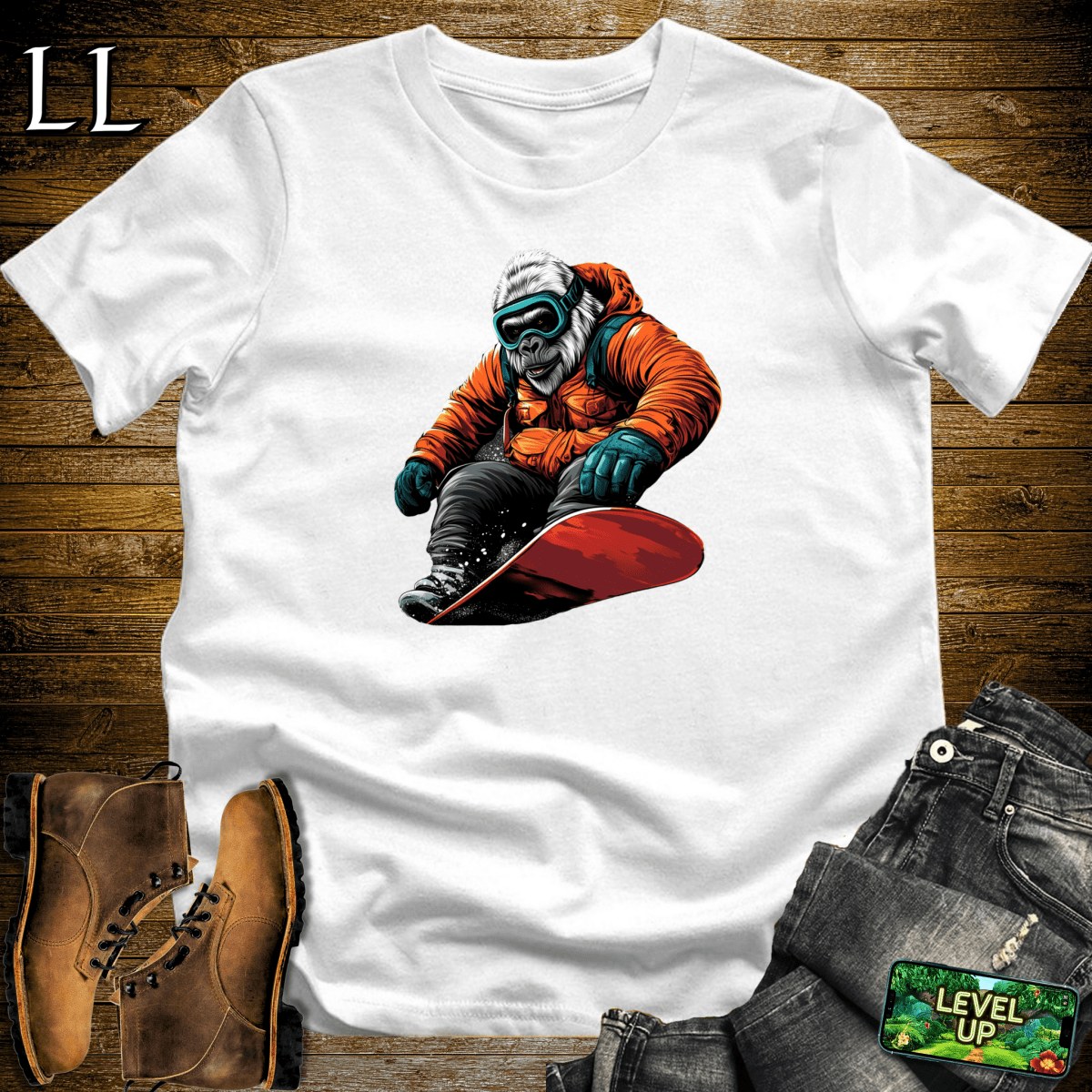 Snowboard Gorilla Softstyle Tee - White - LegacyLayers
