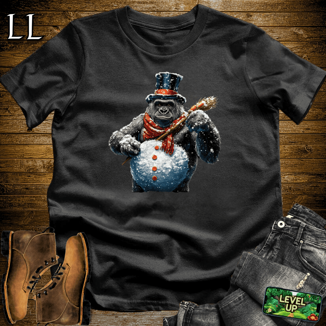 Snowman Gorilla Softstyle Tee Black | Winter Fun Tee