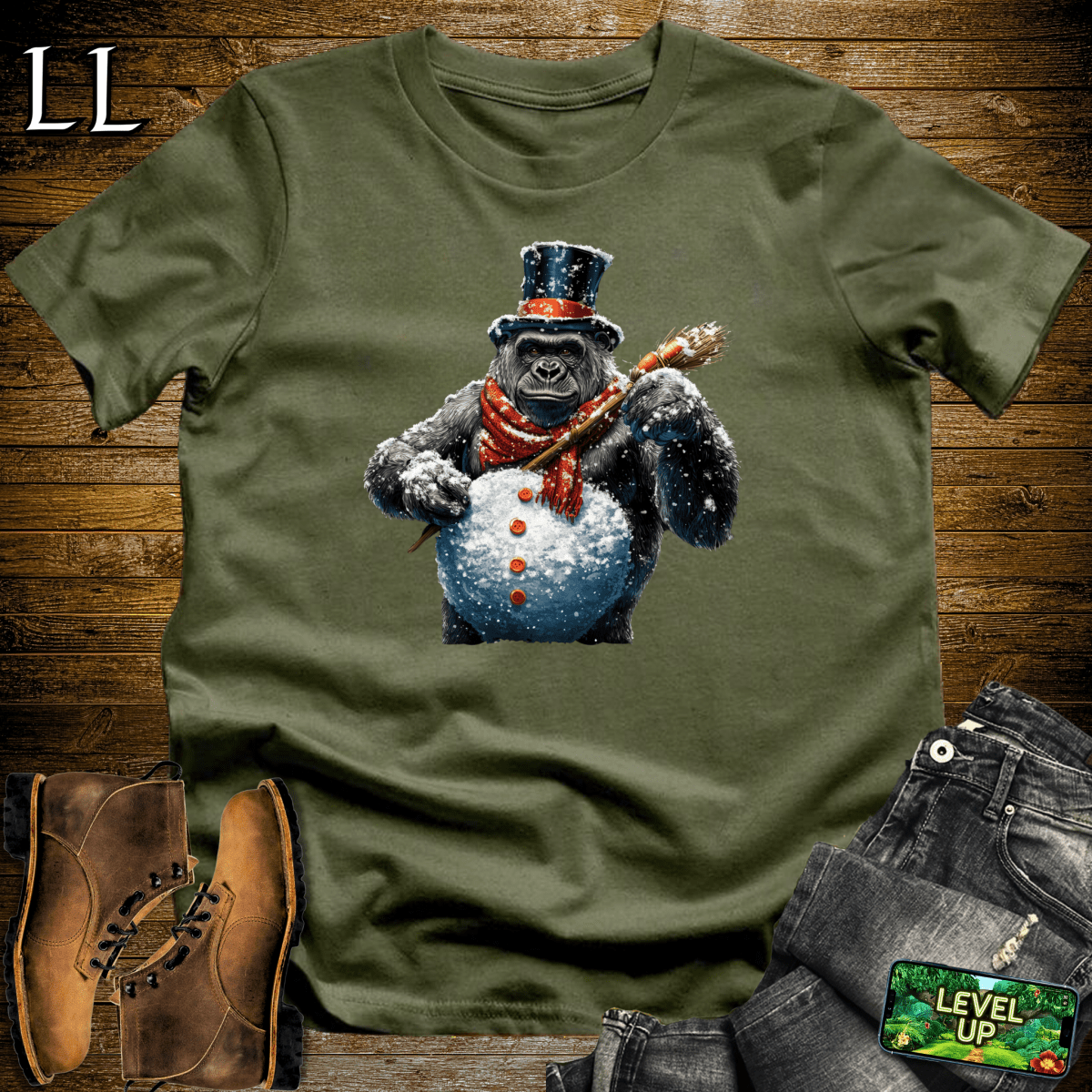 Snowman Gorilla Softstyle Tee - Military Green - LegacyLayers