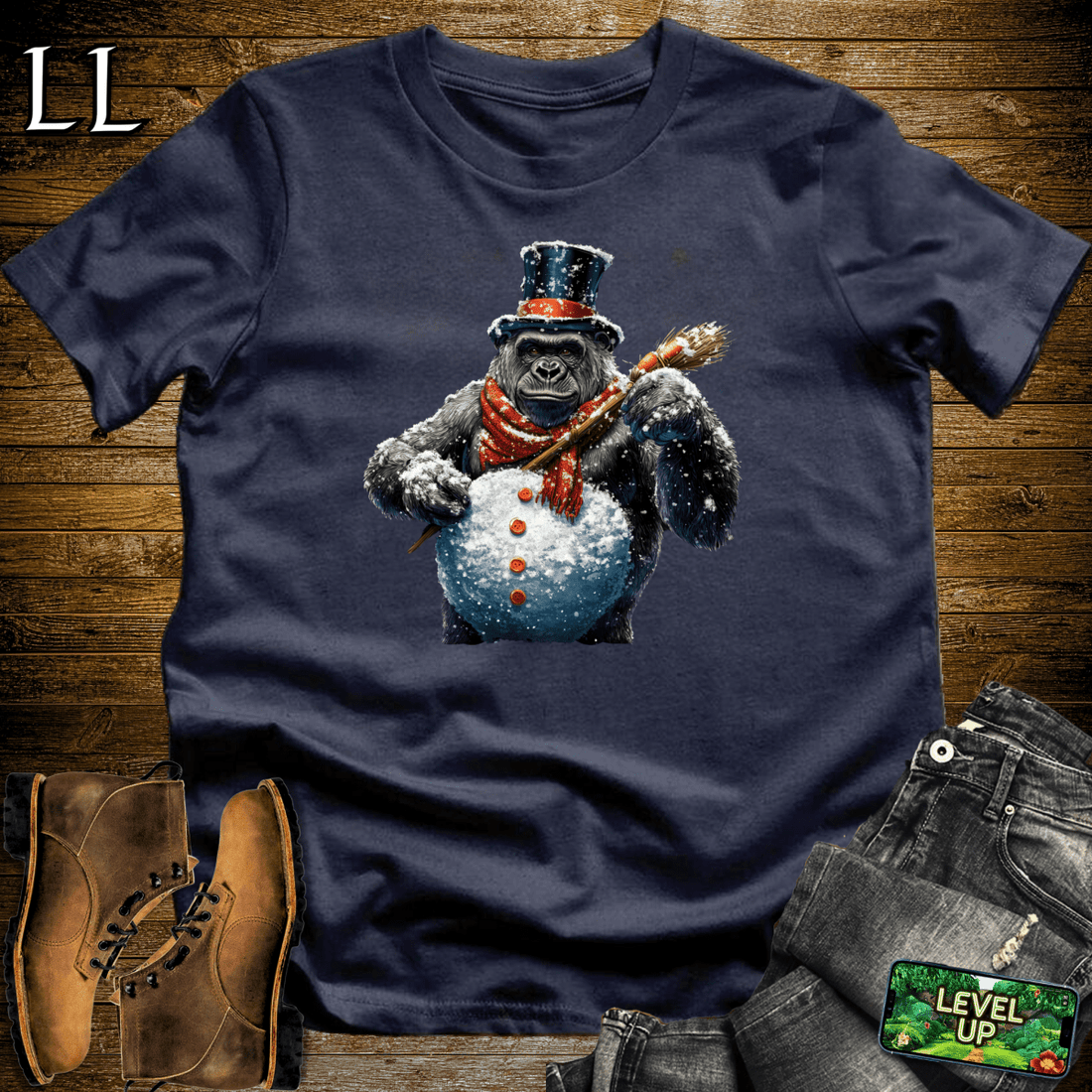 Snowman Gorilla Softstyle Tee Navy | Winter Fun Tee