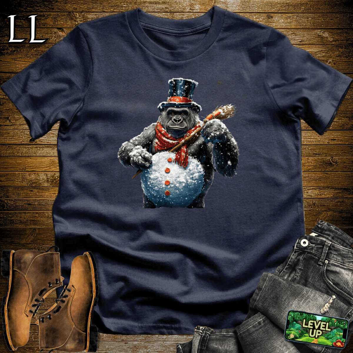 Snowman Gorilla Softstyle Tee Navy | Winter Fun Tee