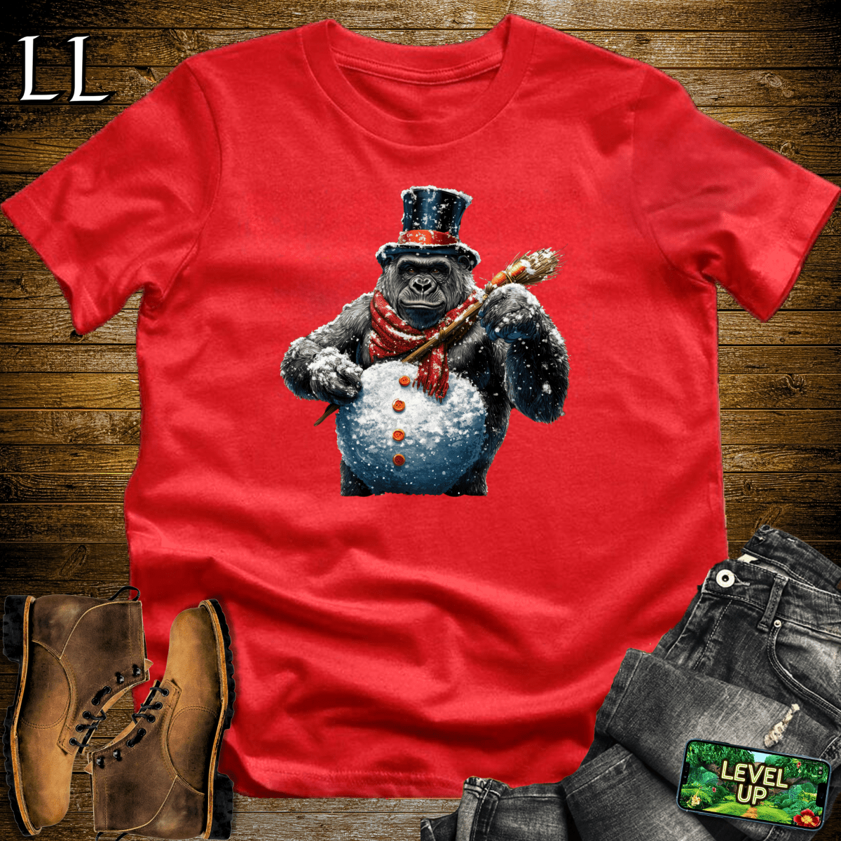 Snowman Gorilla Softstyle Tee - Red - LegacyLayers