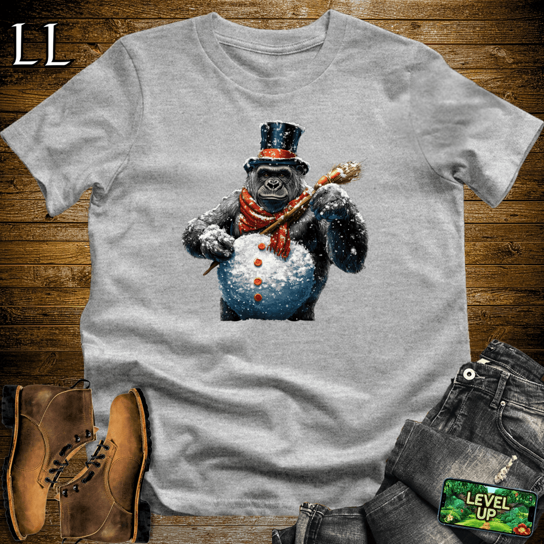Snowman Gorilla Softstyle Tee Sport Grey | Winter Fun Tee