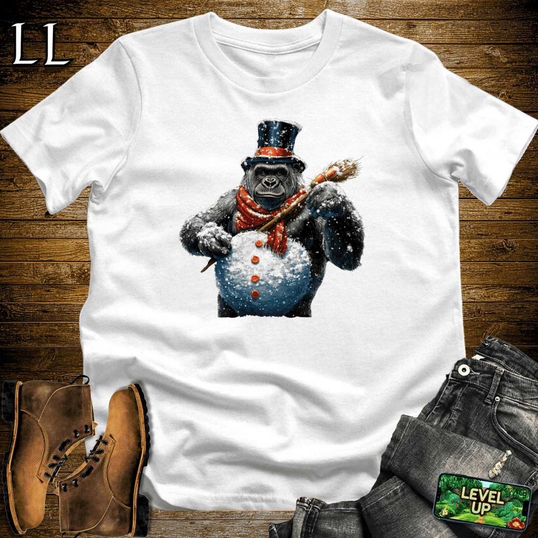 Snowman Gorilla Softstyle Tee White | Winter Fun Tee