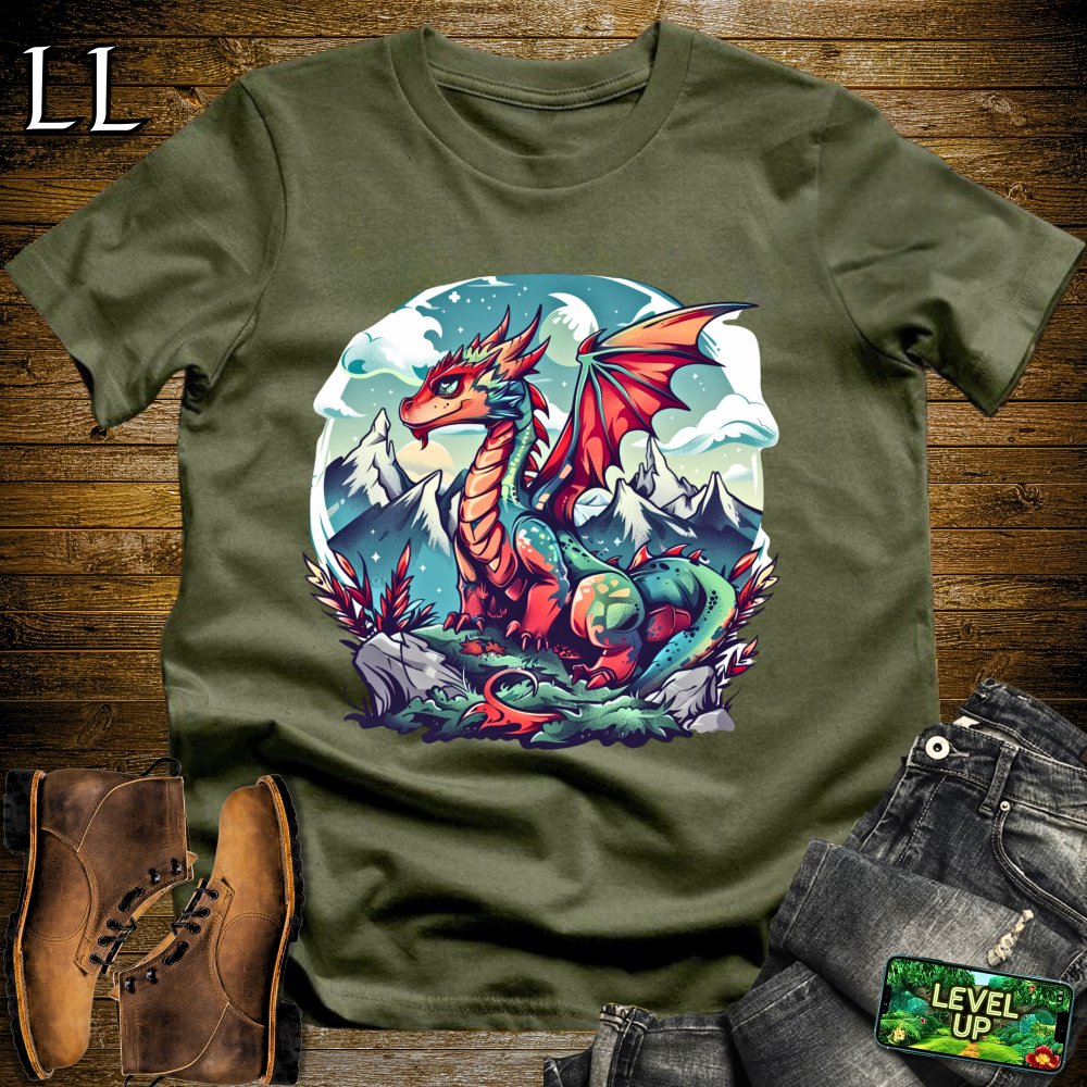 Snowy Mountain Dragon Softstyle Tee - Military Green - LegacyLayers