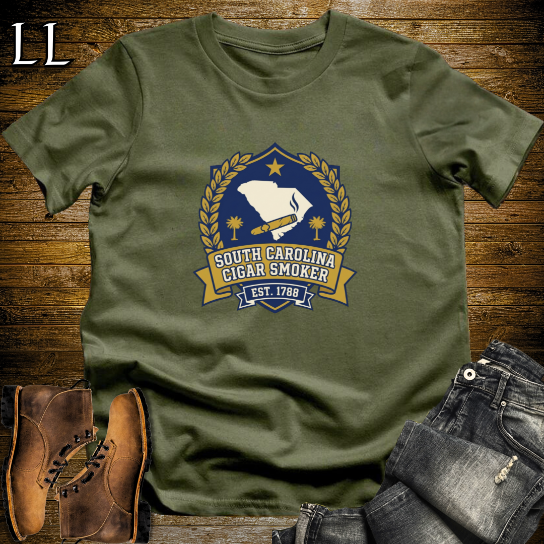 South Carolina Cigar Smoker Shield T-Shirt Military Green | South Carolina Cigar Society Tee