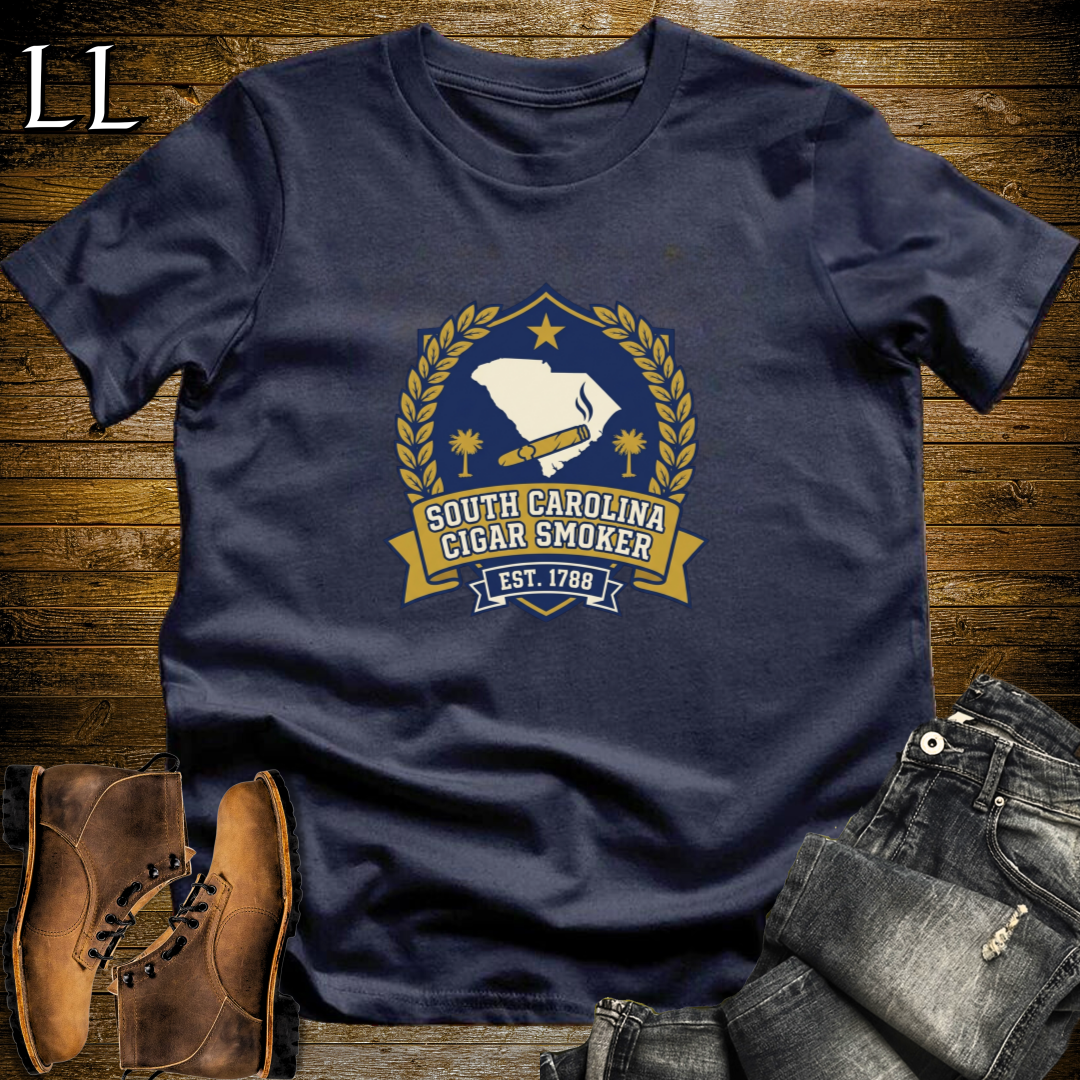 South Carolina Cigar Smoker Shield T-Shirt Navy | South Carolina Cigar Society Tee