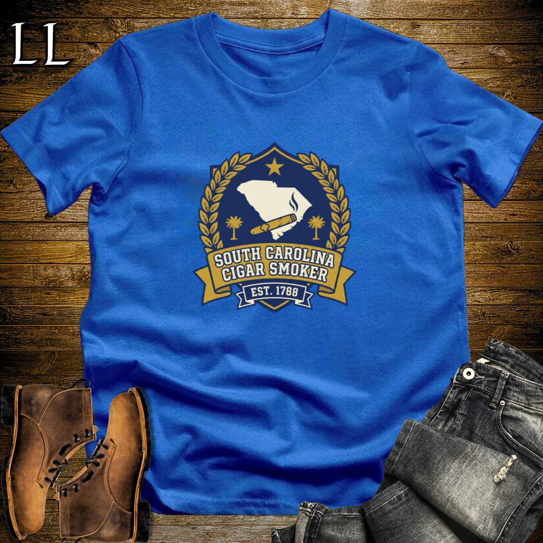 South Carolina Cigar Smoker Shield T-Shirt Royal Blue | South Carolina Cigar Society Tee