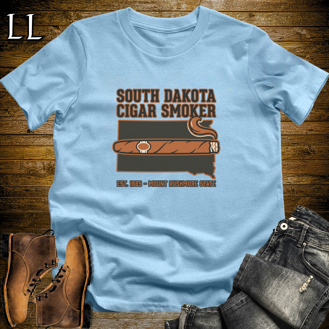 South Dakota Cigar Smoker T-Shirt Light Blue | South Dakota Cigar Society Tee