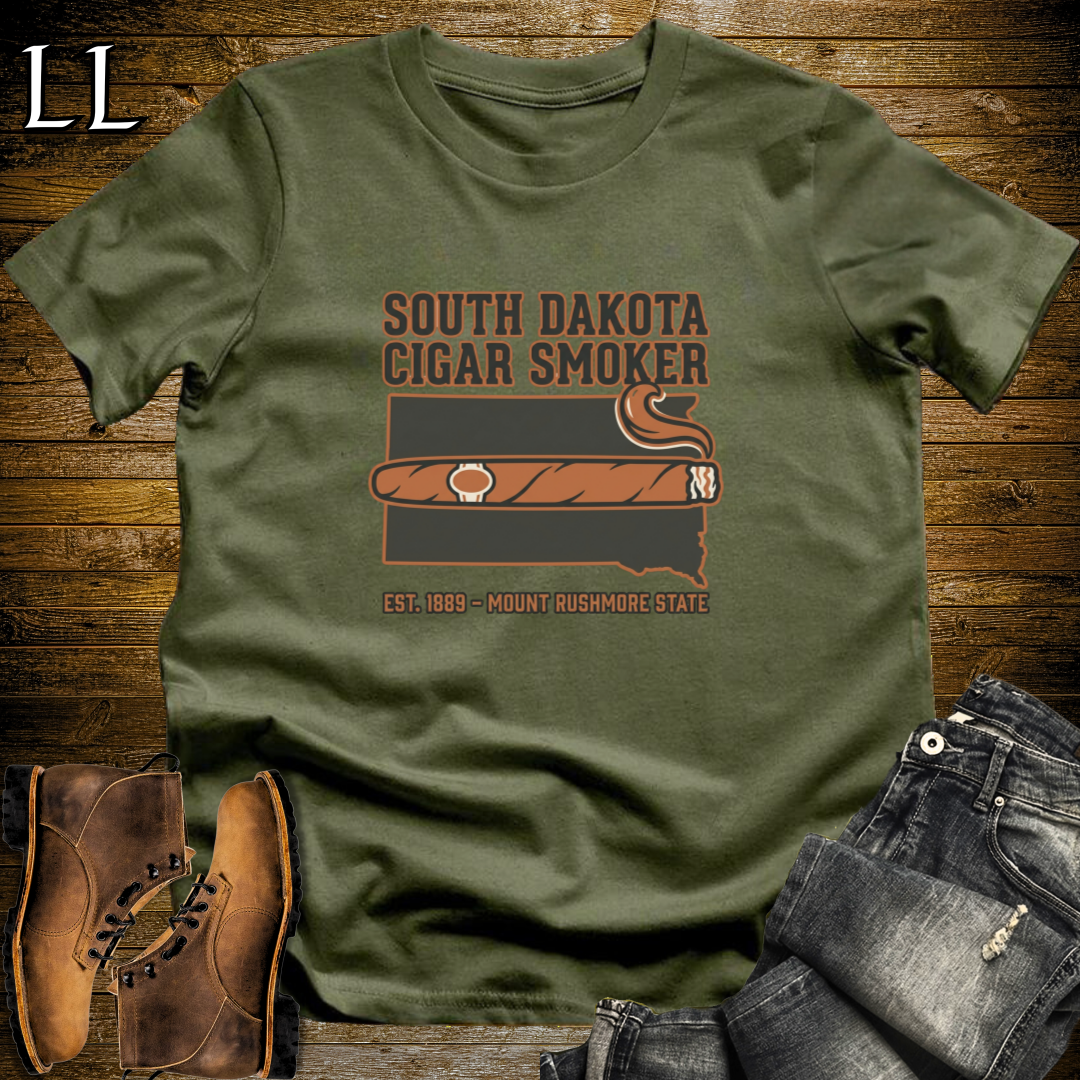 South Dakota Cigar Smoker T-Shirt Military Green | South Dakota Cigar Society Tee
