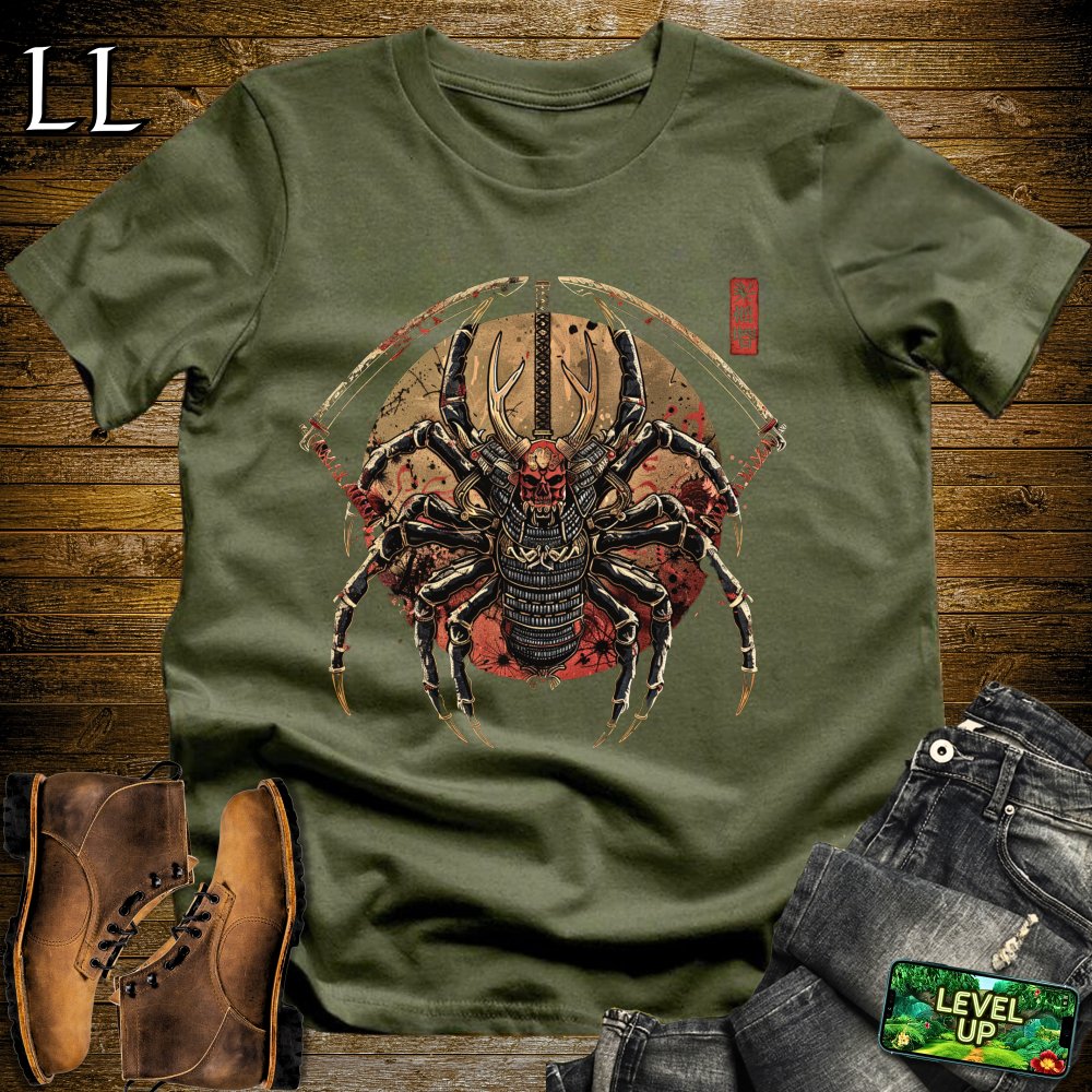 Spider Samurai Military Green | Arachnid Warrior Graphic Tee