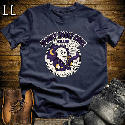 Spooky Smoke Rings Club Ghost Badge Cigar T-Shirt Navy | Ghost Badge Cigar Tee