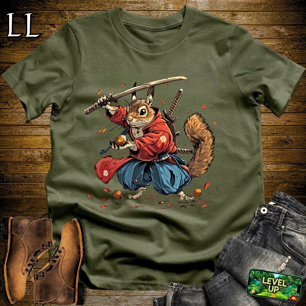Squirrel Samurai Military Green | Nature Warrior Graphic Tee