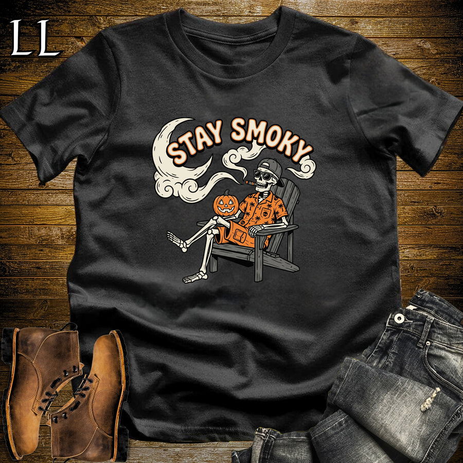Stay Smoky Skeleton Adirondack Chair Cigar T-Shirt Black | Skeleton Porch Cigar Tee