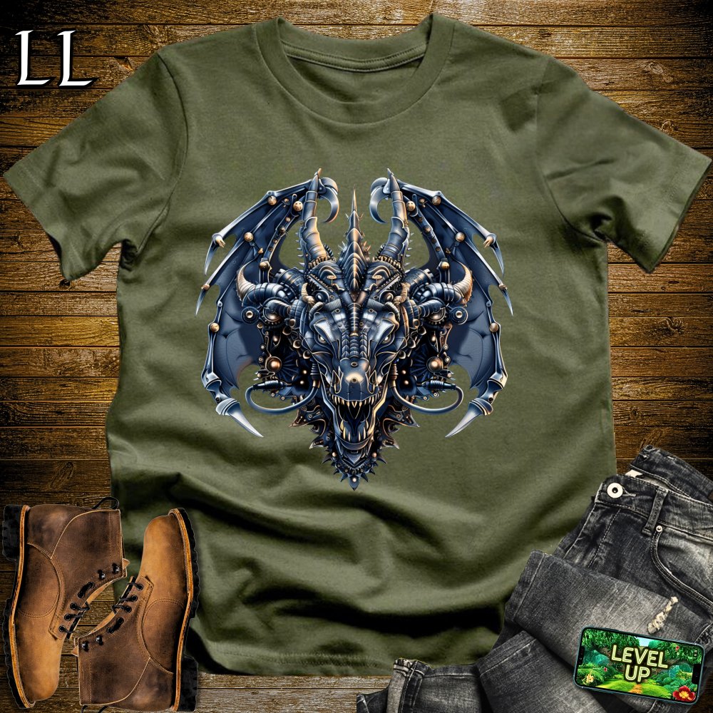 SteamPunk Dragon Softstyle Tee - Military Green - LegacyLayers