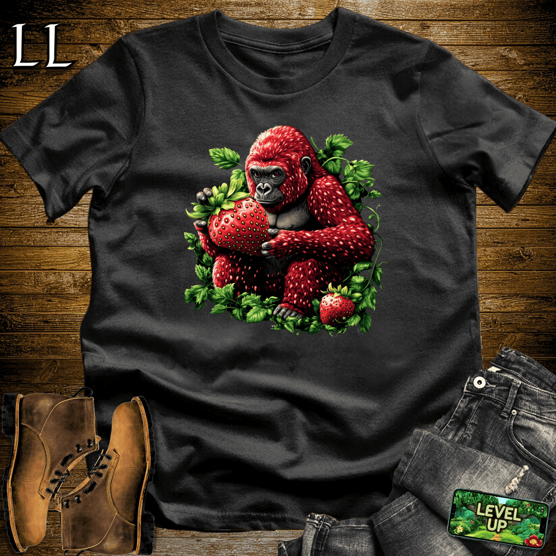 Strawberry Gorilla Softstyle Tee Black | Fruit Beast Tee