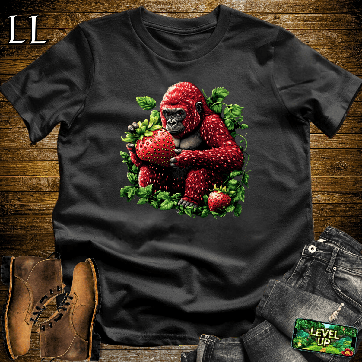 Strawberry Gorilla Softstyle Tee - Black - LegacyLayers