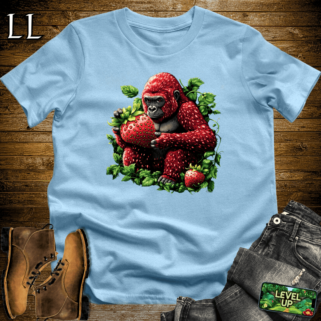 Strawberry Gorilla Softstyle Tee Light Blue | Fruit Beast Tee