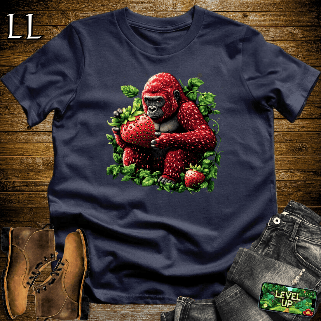 Strawberry Gorilla Softstyle Tee Navy | Fruit Beast Tee