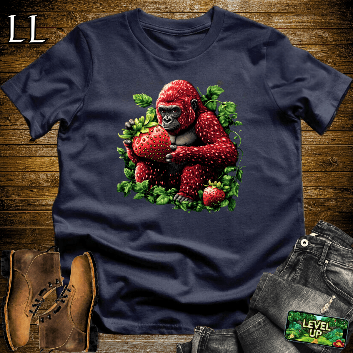 Strawberry Gorilla Softstyle Tee Navy | Fruit Beast Tee