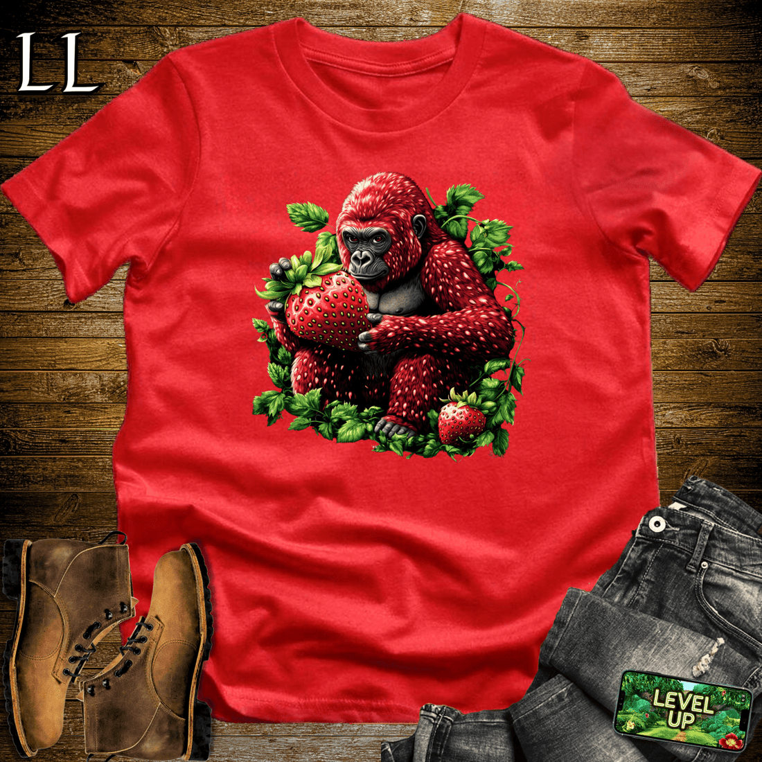 Strawberry Gorilla Softstyle Tee Red | Fruit Beast Tee