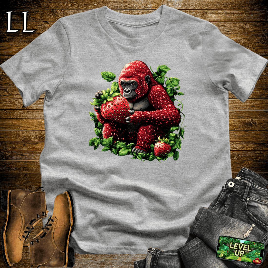 Strawberry Gorilla Softstyle Tee Sport Grey | Fruit Beast Tee