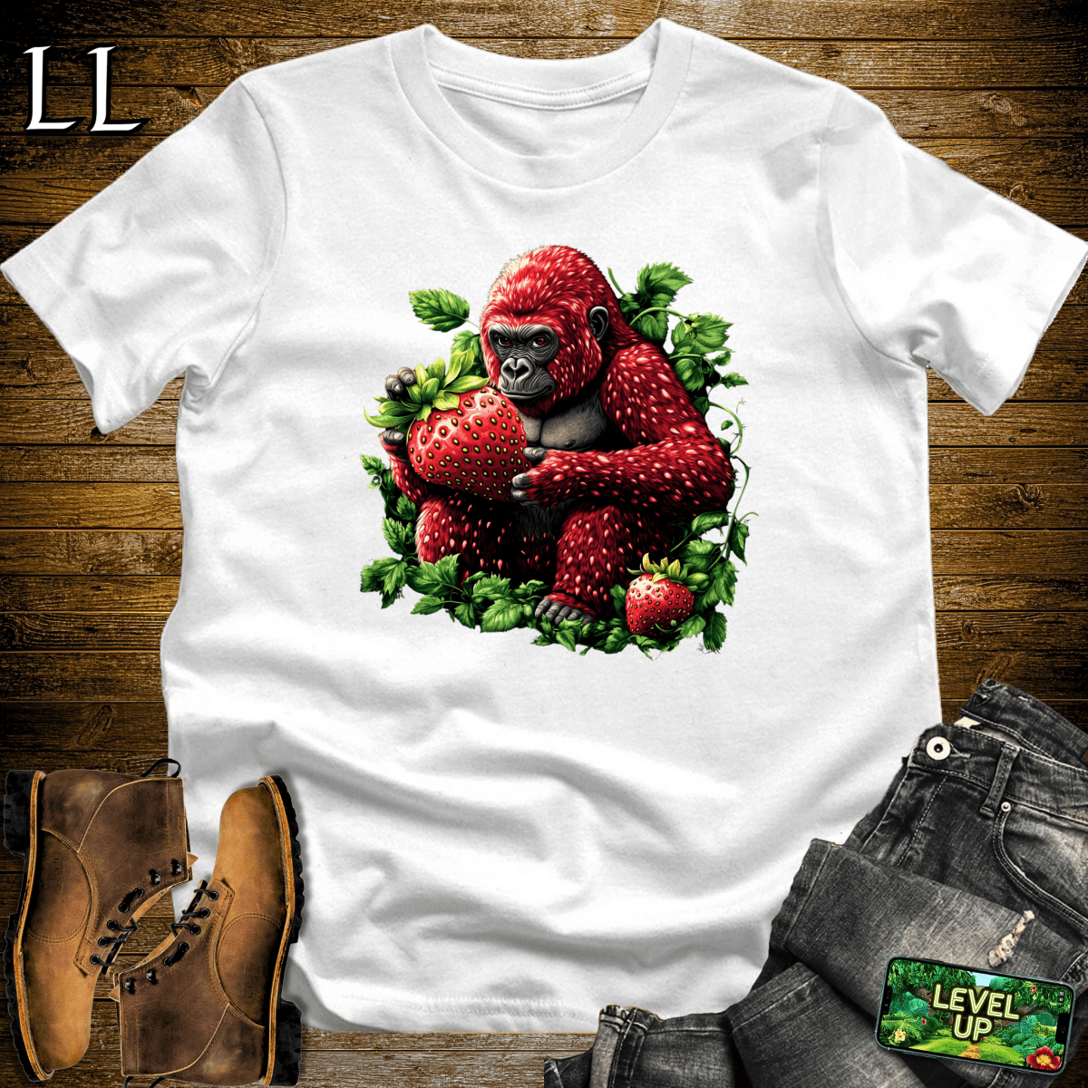 Strawberry Gorilla Softstyle Tee - White - LegacyLayers