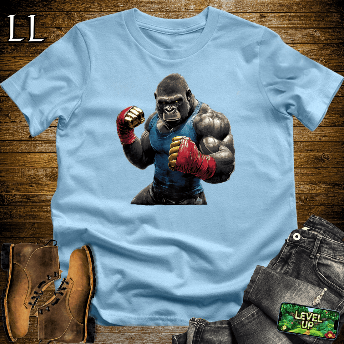 Street Fighter Gorilla Softstyle Tee Light Blue | Boss Tee
