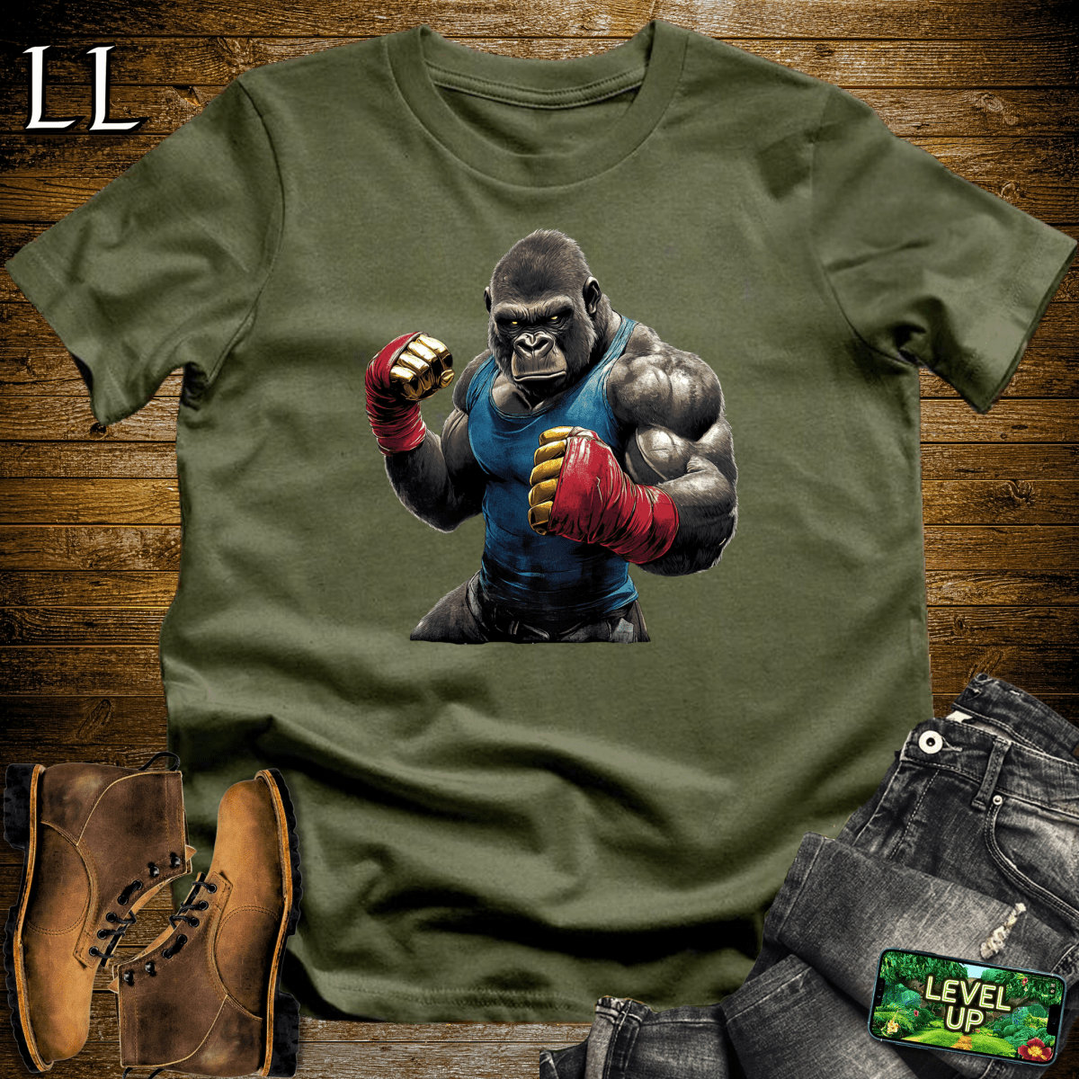 Street Fighter Gorilla Softstyle Tee - Military Green - LegacyLayers