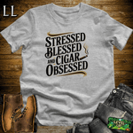 Stressed Blessed Cigar Obsessed Sport Grey | Funny Cigar Shirt