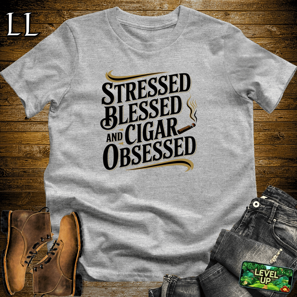 Stressed Blessed Cigar Obsessed Sport Grey | Funny Cigar Shirt