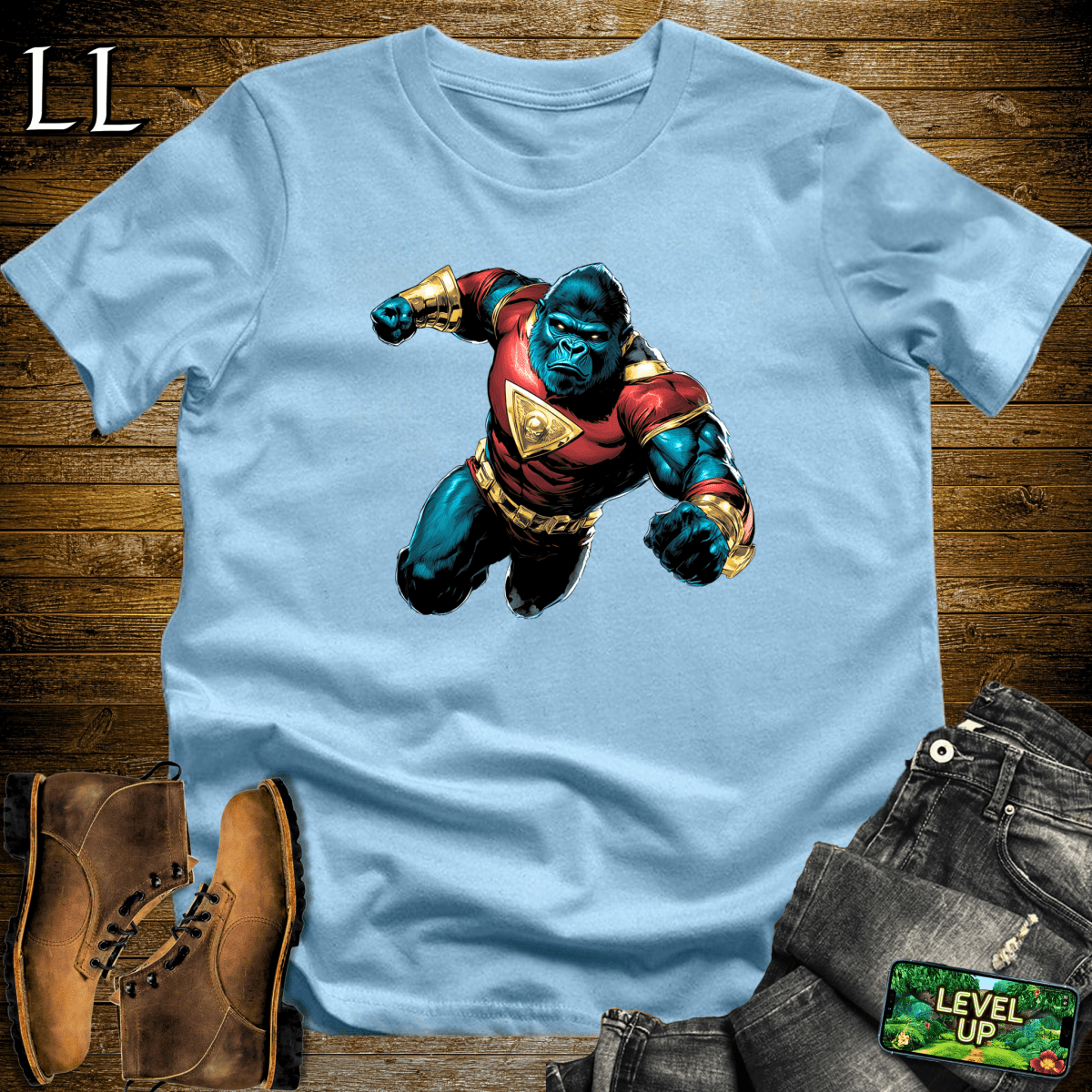 SuperHero Gorilla Softstyle Tee Light Blue | Mighty Tee