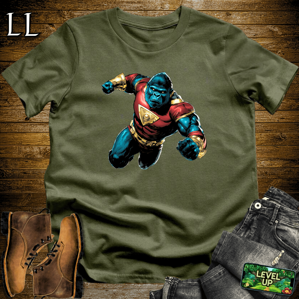 SuperHero Gorilla Softstyle Tee - Military Green - LegacyLayers