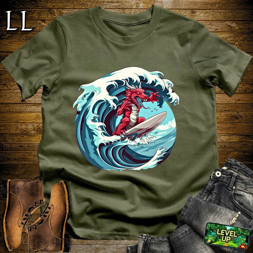 Surfer Dragon Softstyle Tee - Military Green - LegacyLayers