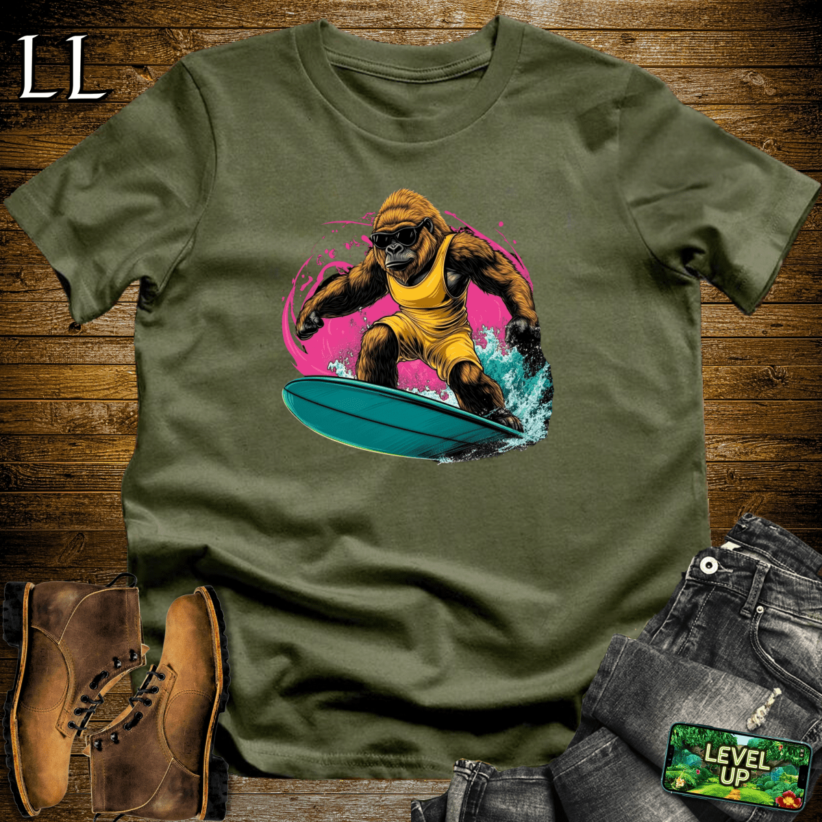 Surfing Gorilla Softstyle Tee - Military Green - LegacyLayers