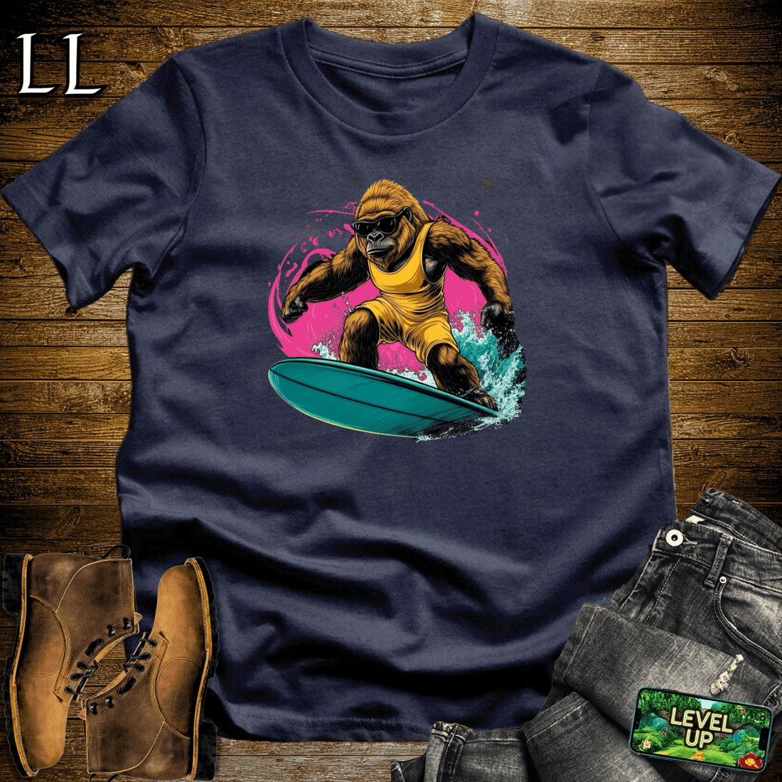 Surfing Gorilla Softstyle Tee Navy | Wave Rider Tee