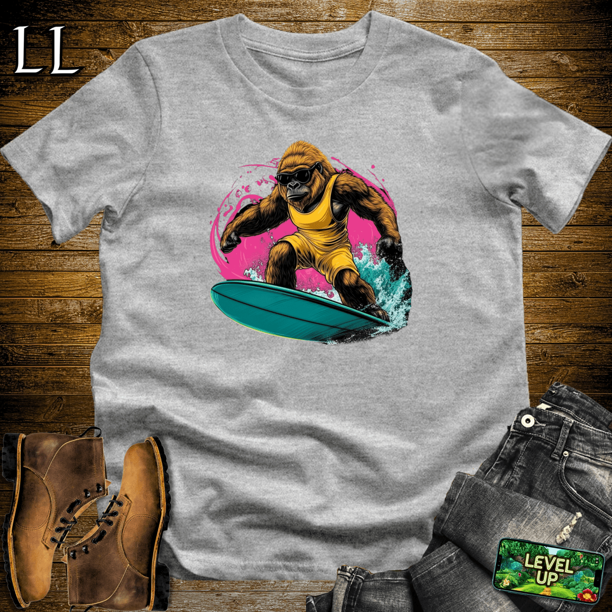 Surfing Gorilla Softstyle Tee - Sport Grey - LegacyLayers