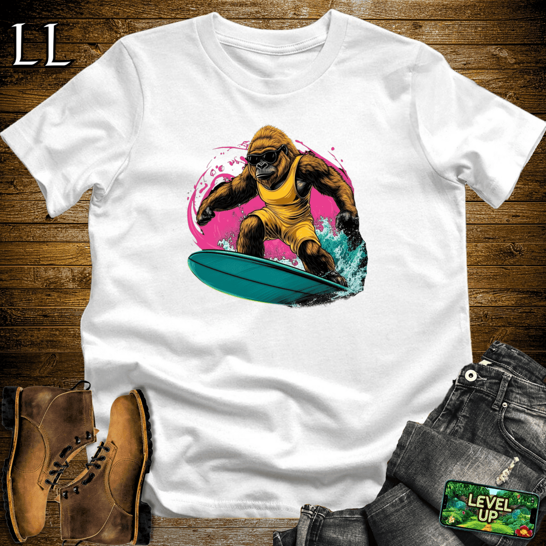 Surfing Gorilla Softstyle Tee White | Wave Rider Tee