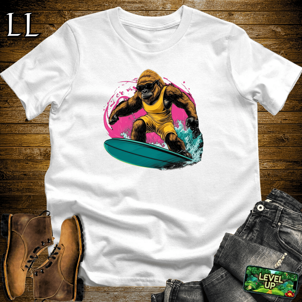 Surfing Gorilla Softstyle Tee - White - LegacyLayers