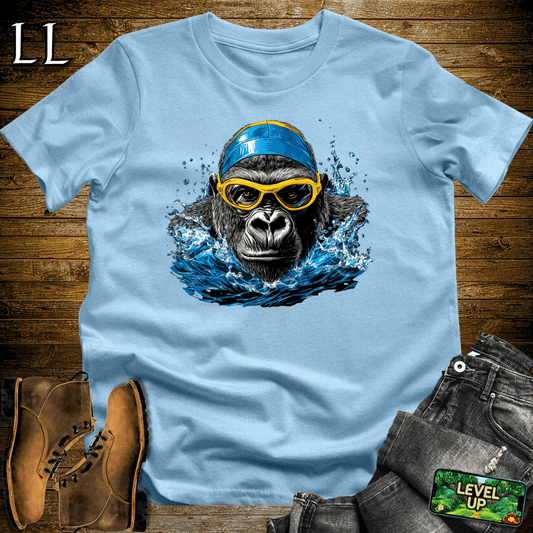 Swimming Gorilla Softstyle Tee - Light Blue - LegacyLayers