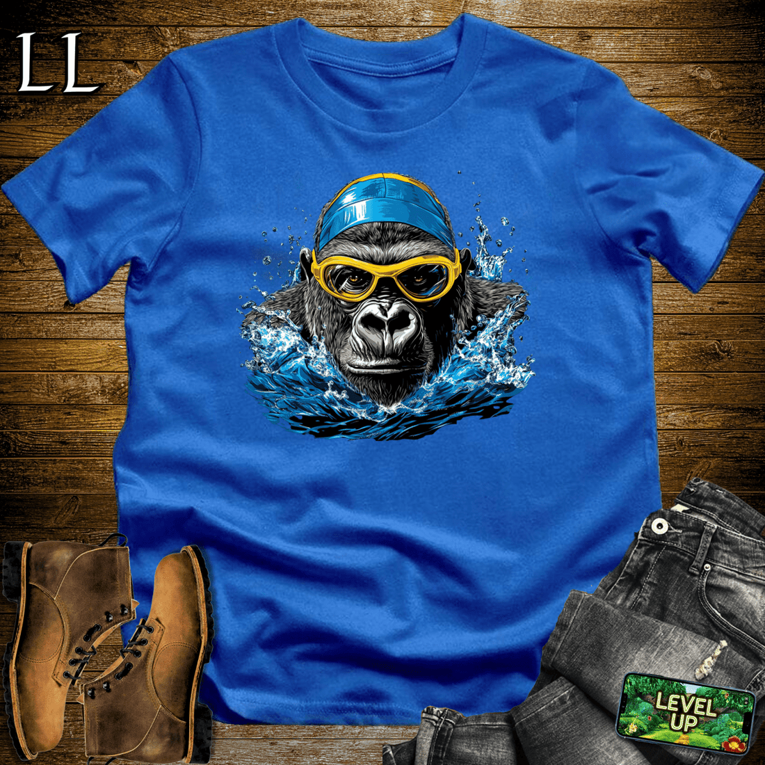 Swimming Gorilla Softstyle Tee Royal | Funny Gorilla Shirt