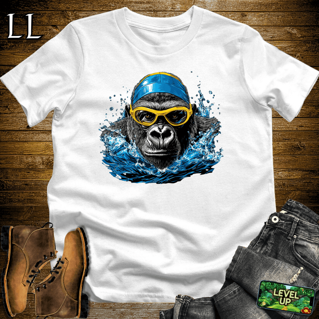Swimming Gorilla Softstyle Tee White | Funny Gorilla Shirt