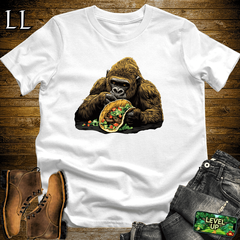 Taco Time Gorilla White | Funny Mexican Food Shirt